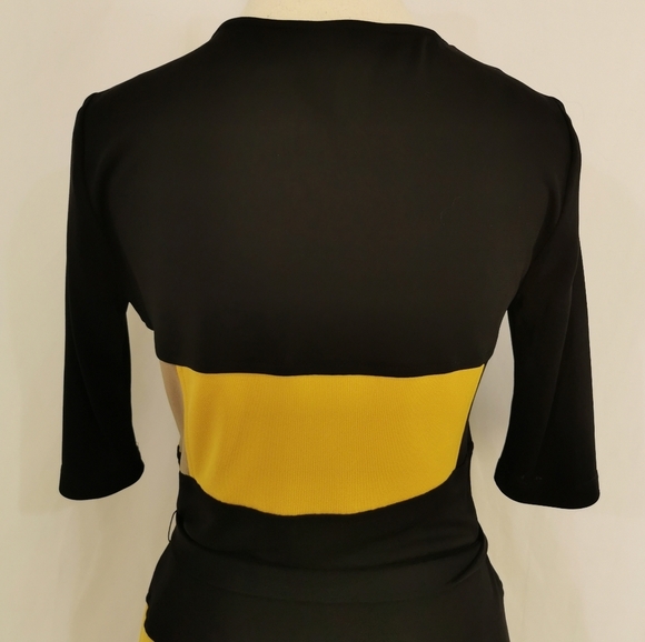 BCBGMaxAzria | Leticia yellow grey & black colour Block Dress - Sz M - Picture 5 of 8